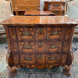 Very Fine highly decorative 18th century Dutch 3 drawer commode. It retains its original brass hardware and Escutcheons. In very good original detailed condition.