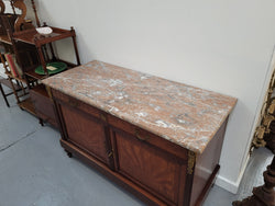 Louis 16th Style Mahogany Marble Top Cupboard With Marquetry Inlay | Antique & Vintage | Moonee Ponds Antiques | Australia Wide Delivery
