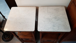 Pair Of French Oak & White Marble Top Bedsides | Antique & Vintage | Moonee Ponds Antiques | Australia Wide Delivery