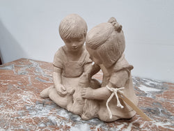 Vintage Austin Productions Signed Patricia Hannon Sculpture "Girl Boy & Dog" 1981GG183 | Antique & Vintage | Moonee Ponds Antiques | Australia Wide Delivery
