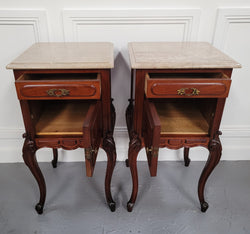 Pair of French Antique Louis XV Style Walnut & Marble Top Bedsides | Antique & Vintage | Moonee Ponds Antiques | Australia Wide Delivery