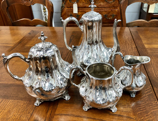 Antique Silver plate Britannia metal Victorian 4 piece tea / coffee service with lovely detail . Inscription and date of 1852.