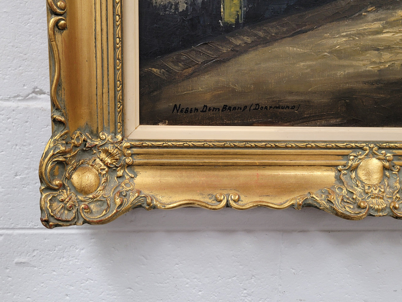 Dutch signed oil on canvas depicting village street in a beautiful gilt frame. It is in good original detailed condition and has been sourced from France.