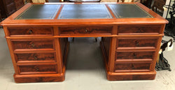 Antique French Mahogany & Leather Inset Top Double Pedestal Partners Desk | Antique & Vintage | Moonee Ponds Antiques | Australia Wide Delivery