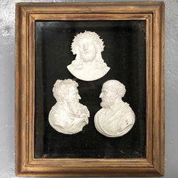 Very interesting framed plaster cameo’s. One of Jesus and two other unidentified men. Late Georgian 1810 – 1820.