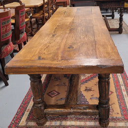 Large impressive 19th century 2.5 meter Antique French Oak farmhouse table. Loads of character with a stunning solid thick top and has a long drawer at one end. Sourced from France and in good original detailed condition.