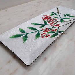 Stunning Vintage Japanese Enamel Tray with Floral Pattern