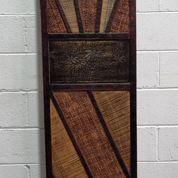 Vintage three panel room divider with elephants made from rattan and wood. It has been sourced locally and is in good original condition.