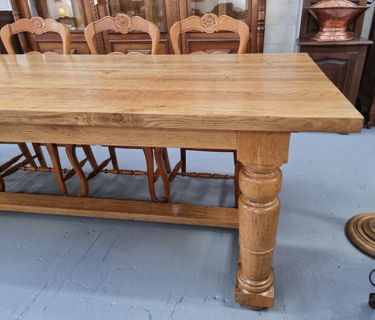 3 Meter Bespoke Oak Stretcher Base Farmhouse Dining Table