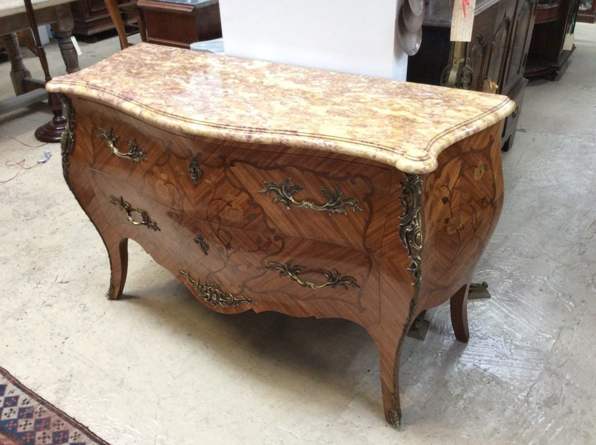 French Marquetry Inlay Kingwood Louis XV Marble Top Commode | Antique & Vintage | Moonee Ponds Antiques | Australia Wide Delivery