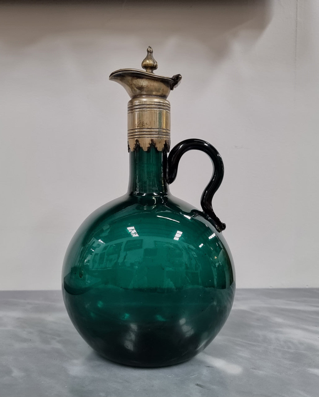 Victorian Hand Blown Green Glass Claret Jug