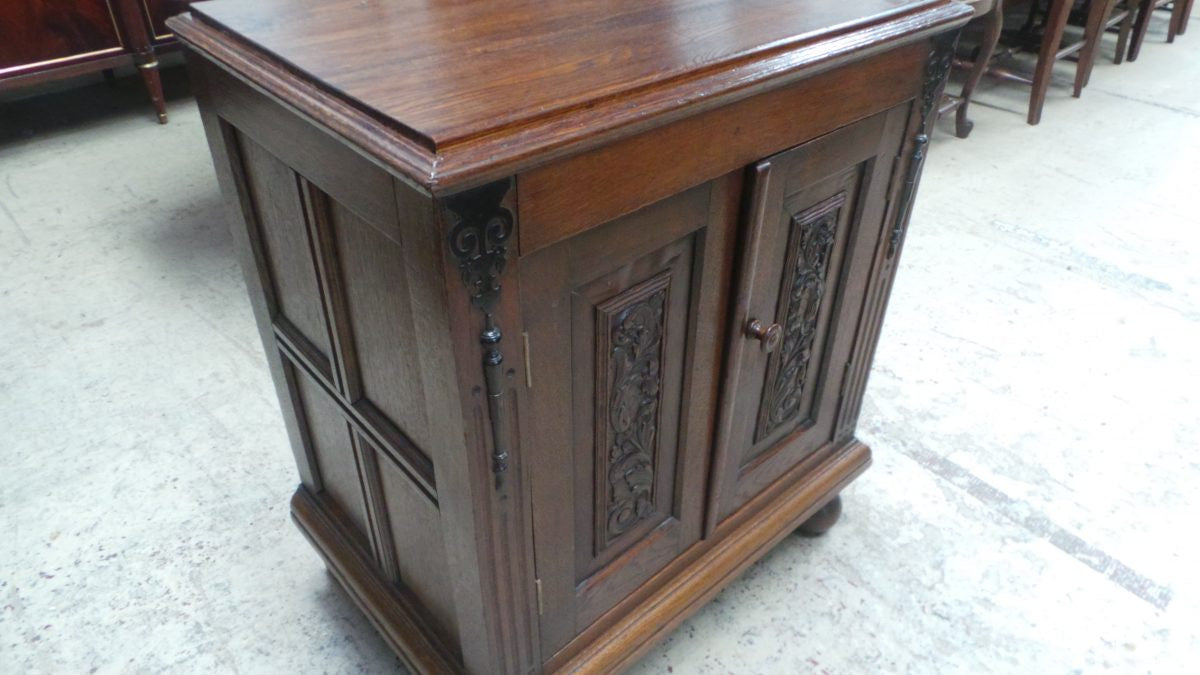 Petite French Oak Carved Two Door Cabinet