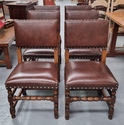 Set of 8 Henry II Style Leather Look Upholstery Dining Chairs Including Two Carvers | Antique & Vintage | Moonee Ponds Antiques | Australia Wide Delivery