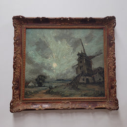 Late 19th century Dutch impressionist signed oil on canvas depicting "Windmill Landscape". It is in good original detailed condition and has been sourced from France.