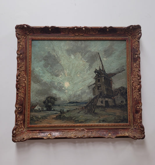 Late 19th century Dutch impressionist signed oil on canvas depicting "Windmill Landscape". It is in good original detailed condition and has been sourced from France.