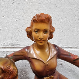 Appealing Art Deco Statue of a Woman & Two King Charles Spaniel Dogs