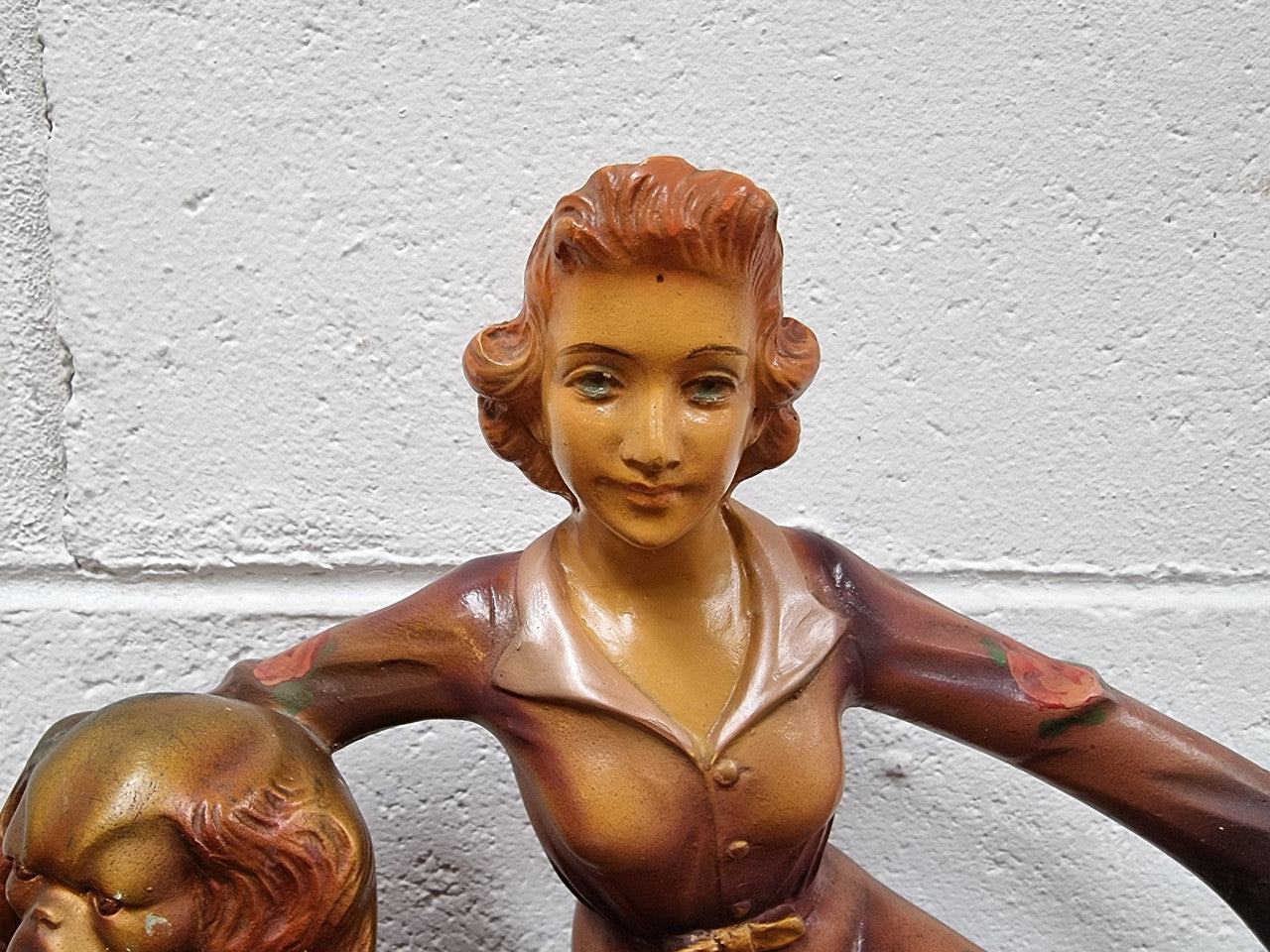Appealing Art Deco Statue of a Woman & Two King Charles Spaniel Dogs