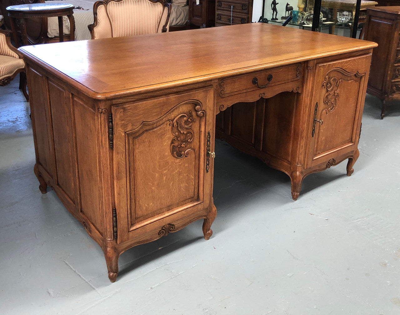 Lovely Carved French Oak Partners Desk | Antique & Vintage | Moonee Ponds Antiques | Australia Wide Delivery