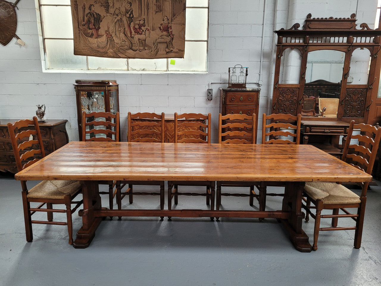 Reclaimed Pine & Oregon Stretcher Base Dining Table | Antique & Vintage | Moonee Ponds Antiques | Australia Wide Delivery