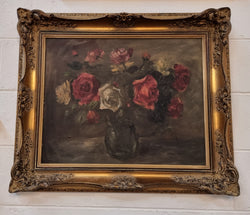 Beautiful Gilt Framed and Signed Oil on Board Depicting Roses in Floral Arrangement | Antique & Vintage | Moonee Ponds Antiques | Australia Wide Delivery