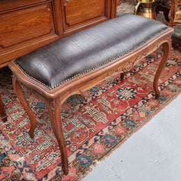 Impressive French Louis 15th style walnut upholstered duet leather stool. Very Good Condition.  Circa: 1930’s, sourced in France.