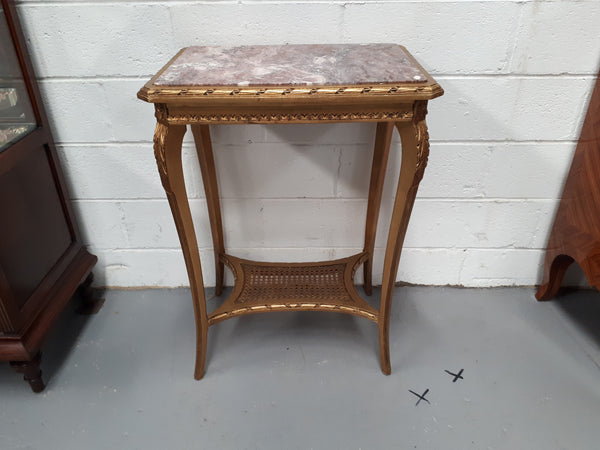 Antique French 19th century inset marble top & giltwood side/salon table. In good condition. Circa 1890.