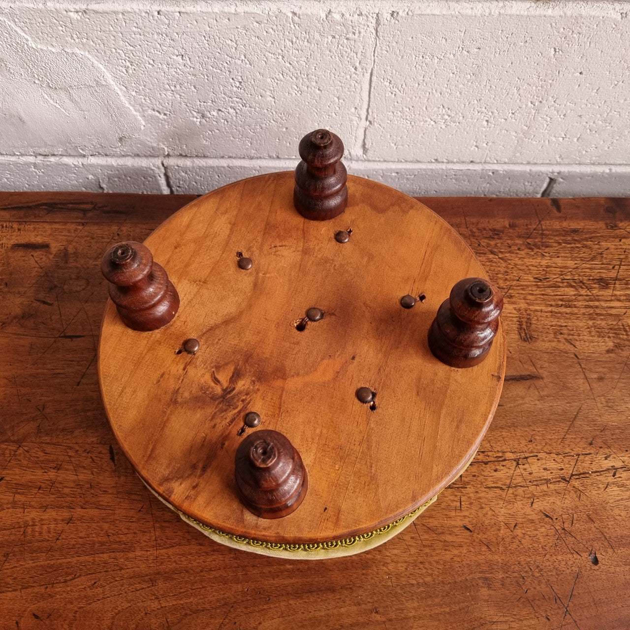 Vintage Round Upholstered Buttoned Footstool | Antique & Vintage | Moonee Ponds Antiques | Australia Wide