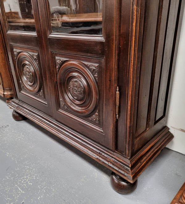 Substantial French Henry 2nd Walnut two door bookcase. It has five fully adjustable shelves and has been sourced from France. It is in good original detailed condition.