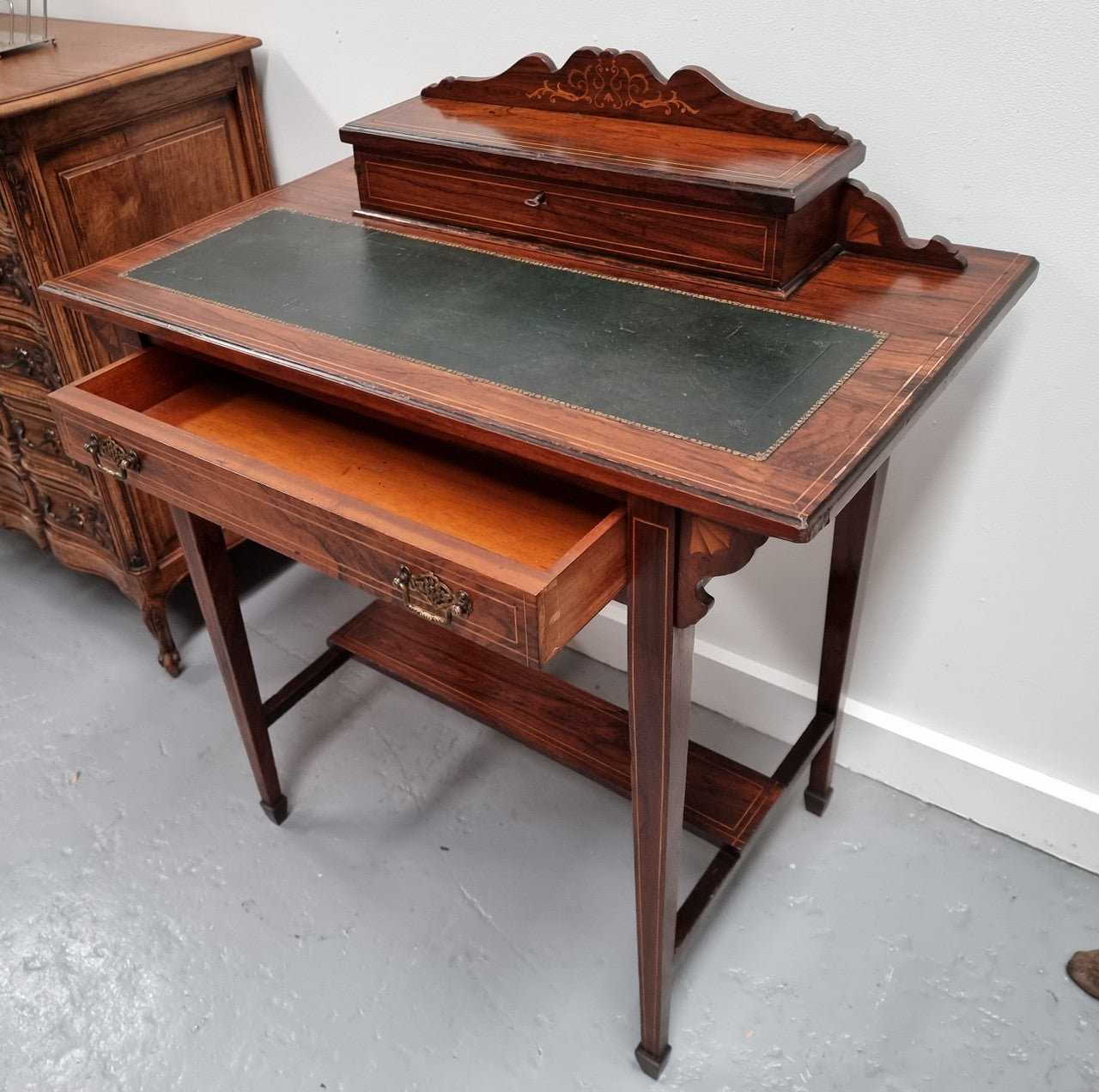 Edwardian Sheraton Style Desk Leather Insert Top | Antique & Vintage | Moonee Ponds Antiques | Australia Wide Delivery