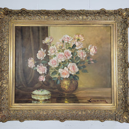 Delightful Gilt Framed signed oil on Canvas. Depicting bowl of Roses. In good original condition.