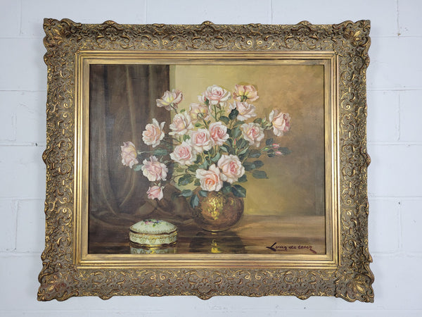 Delightful Gilt Framed signed oil on Canvas. Depicting bowl of Roses. In good original condition.