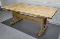 Late 19th Century French Stripped Oak Double Pedestal Stretcher Base Farmhouse Table | Antique & Vintage | Moonee Ponds Antiques | Australia Wide Delivery