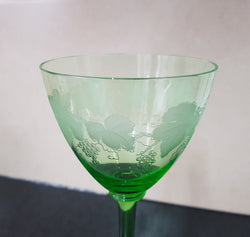Green Etched Goblet | Antique & Vintage | Moonee Ponds Antiques | Australia Wide Delivery