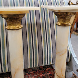Pair of Imposing French alabaster marble and bronze pedestals. They are highly decorative and have been sourced from France. They are in good original detailed condition.