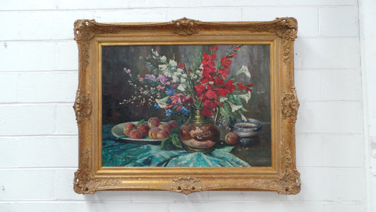 Absolutely Beautiful Framed Floral Oil On Canvas