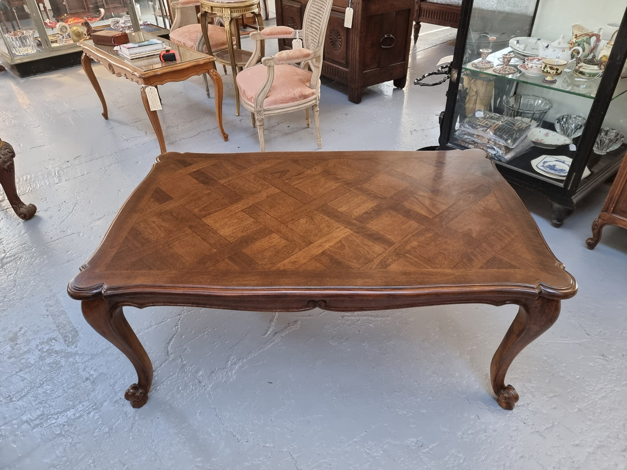Fabulous Large French Style Coffee Table With Beautiful Parquetry Top | Antique & Vintage | Moonee Ponds Antiques | Australia Wide Delivery