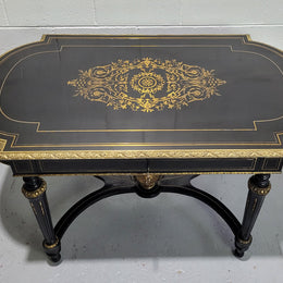 19th Century Napoleon III boulle ebonized centre table. Beautiful decorative mounts and has a drawer on one side. In good restored condition.