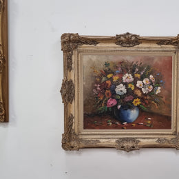 A beautiful sourced in France Floral oil on canvas in an ornate decorative frame. In good original detailed condition.