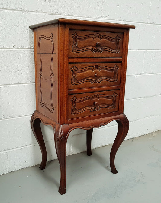 Antique French Oak Louis XV Style 3 Drawer Bedside Cupboard