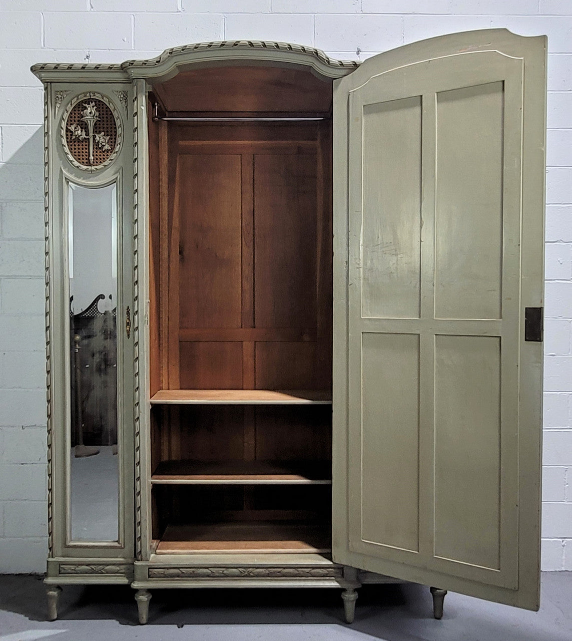 Antique French Three Door Louis Xl Style Painted Armoire