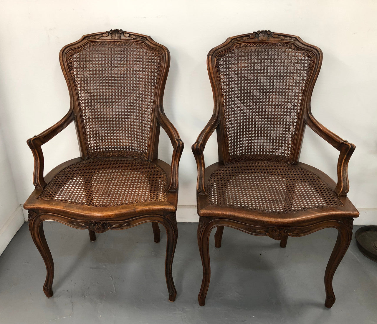 Beautiful Pair Of French Walnut Cane Chairs