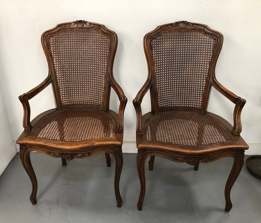 Beautiful Pair Of French Walnut Cane Chairs