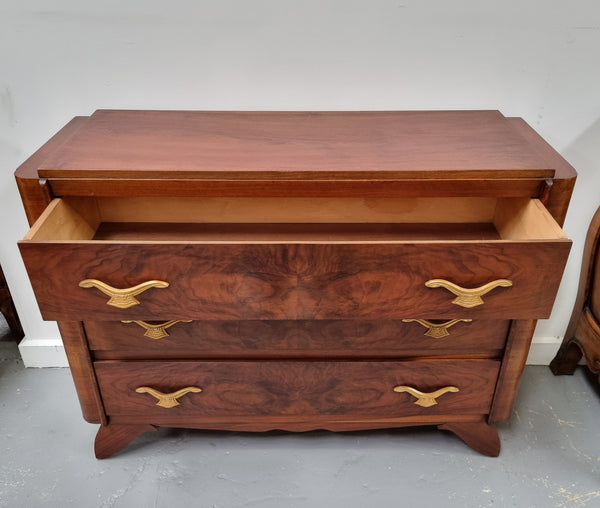 Stylish French Art Deco chest of three drawers. Sourced from France and in good original detailed condition. Circa 1920's.