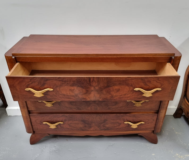 Stylish French Art Deco chest of three drawers. Sourced from France and in good original detailed condition. Circa 1920's.
