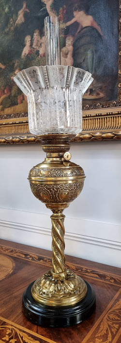 Victorian Banquet Lamp “Globe Vulcan” With Original Acid Etched Shade | Antique & Vintage | Moonee Ponds Antiques | Australia Wide Delivery