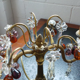 A stunning pair of French Bronze gilt Girandole candelabras, with lovely quartz drops. They are 36 cm tall and have been rewired to Australian standards. They are in very good original condition.