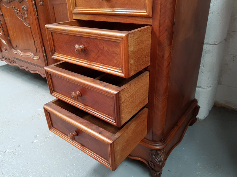 19th Century Louis XV Style French Walnut Drawers With Inset Marble Top