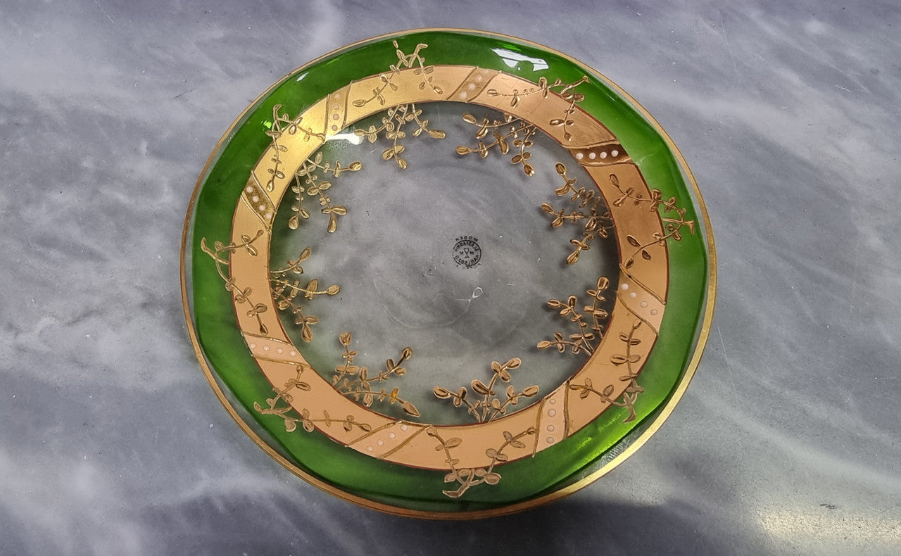 Small Green And Gold Moser Glass Plate