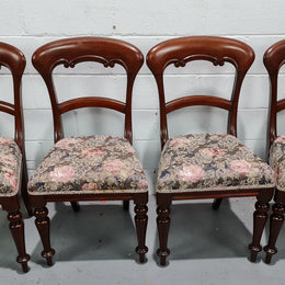 Set of Four Victorian upholstered cedar balloon back chairs. In good original detailewd condition, fabric is also in good used condition.