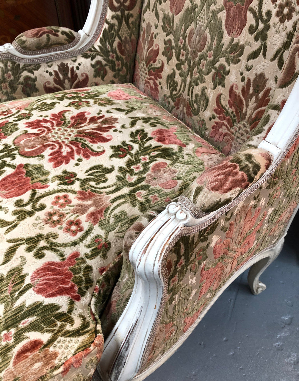 French Painted Upholstered Wing Back Armchair | Antique & Vintage | Moonee Ponds Antiques | Australia Wide Delivery